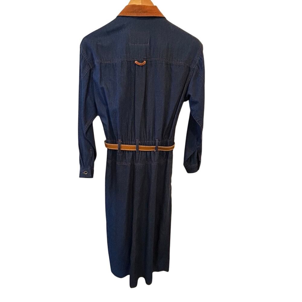Vintage Liz Claiborne Denim Look Shirt Dress Size 2 Western Belted Midi Chambray - Picture 9 of 9